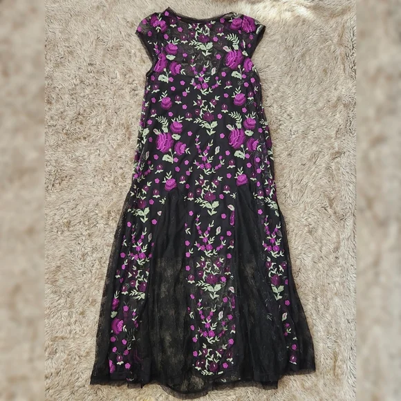 Free People Sky Bright Maxi Dress Black With Purple Embroidered Floral  Small - threedaughtersproperties.com
